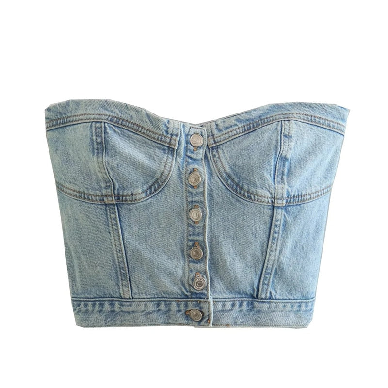 Women's Blue Denim Corset - Memento Dash Suppliers LLC