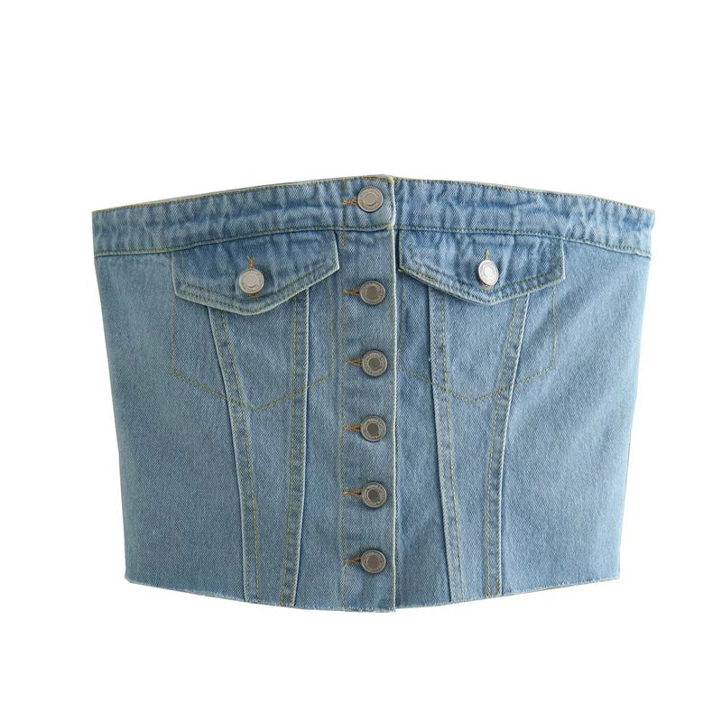 Women's Blue Denim Corset - Memento Dash Suppliers LLC