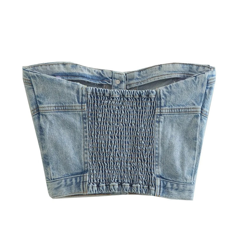 Women's Blue Denim Corset - Memento Dash Suppliers LLC