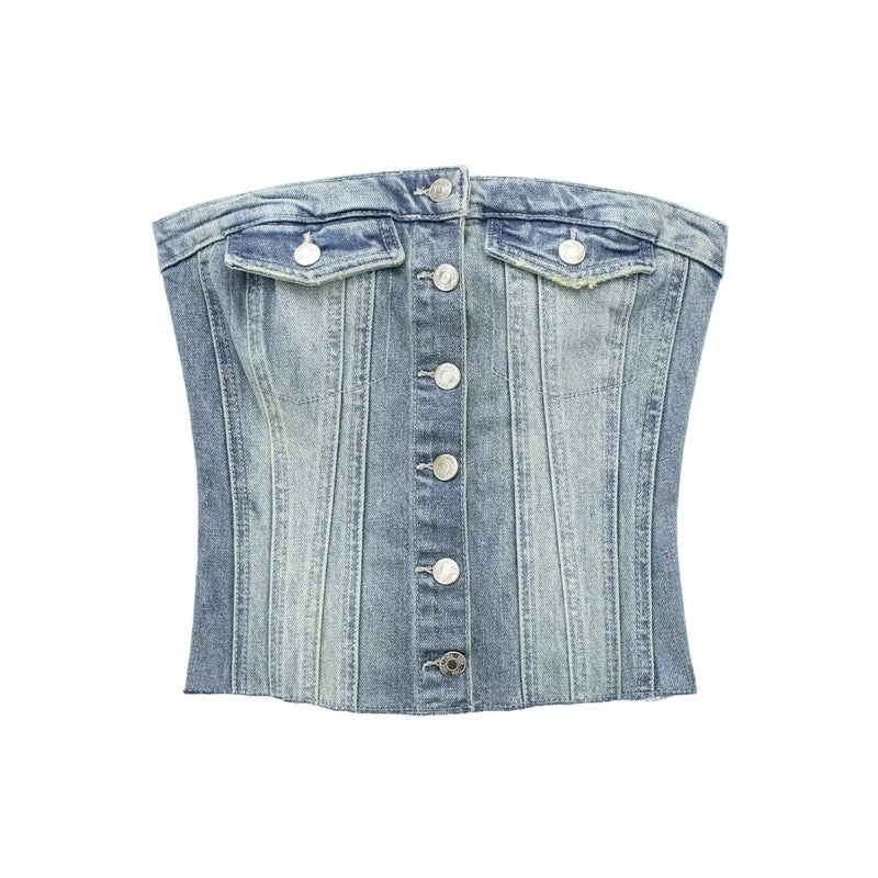 Women's Blue Denim Corset - Memento Dash Suppliers LLC