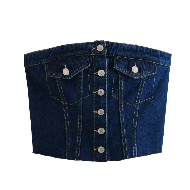 Women's Blue Denim Corset - Memento Dash Suppliers LLC