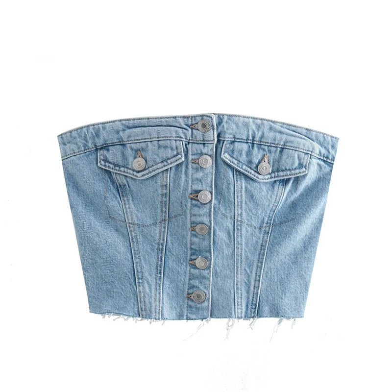 Women's Blue Denim Corset - Memento Dash Suppliers LLC